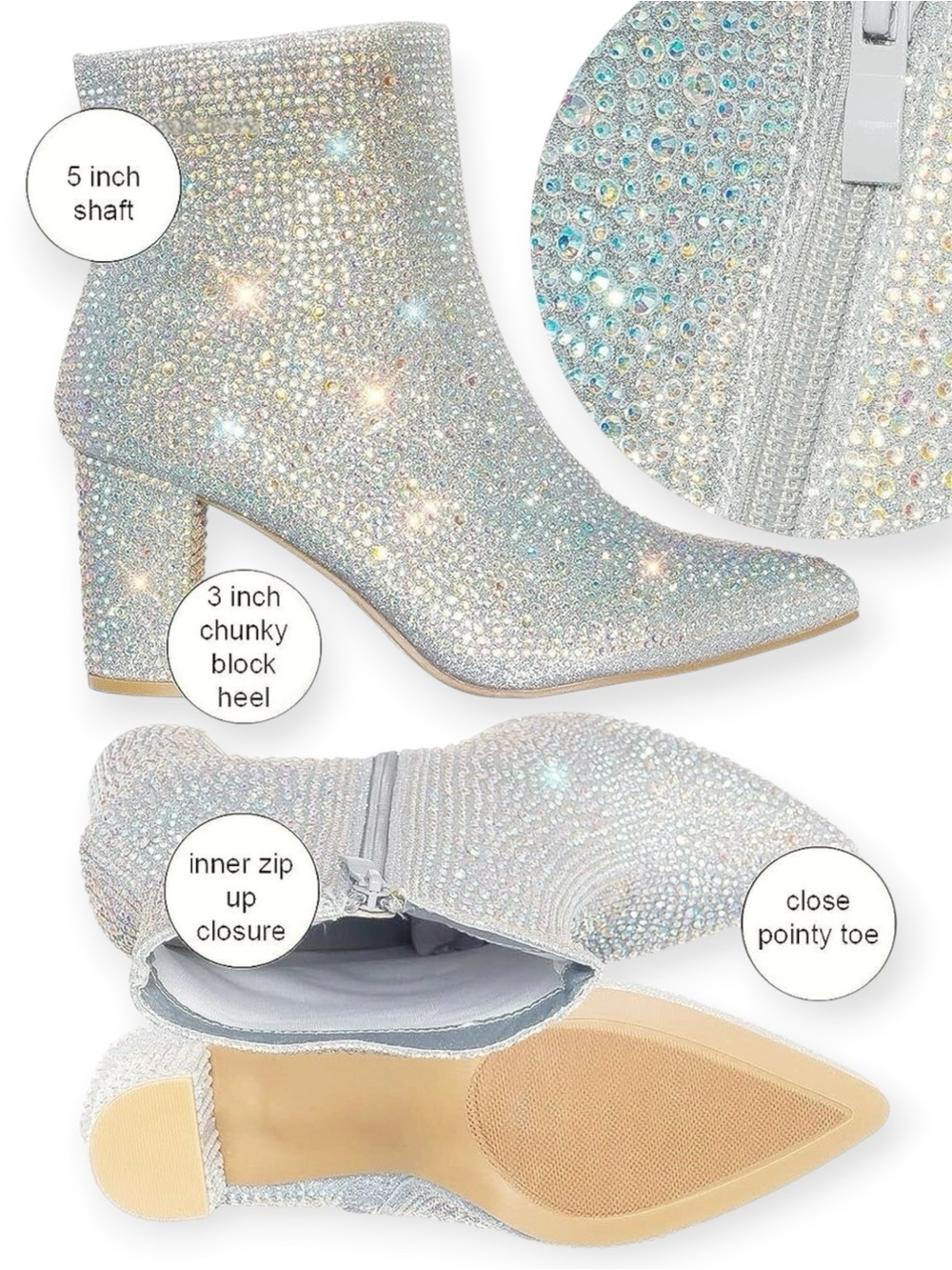 Forever US 7 Rhinestone Bling Embellished Pointed Toe Ankle Booties ICEBERG-12 - Picture 12 of 14